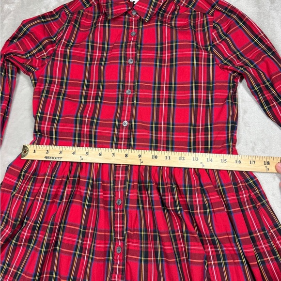 J.Crew Factory Red Green Tartan Plaid Collared Shirtdress Mini Dress Size 2 - Picture 11 of 16